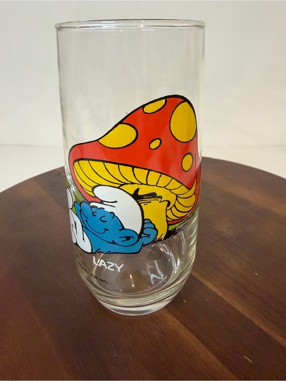 Vintage 1982 Smurf Glass Lazy Smurfs Mushroom Hardee's Wallace Berrie